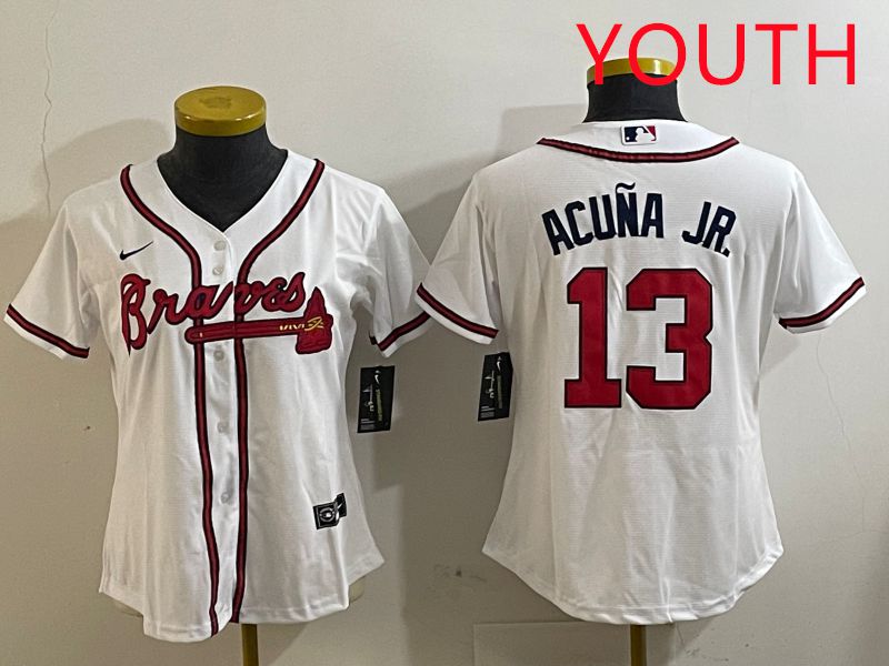 Youth Atlanta Braves #13 Acuna jr White Game 2025 Nike MLB Jersey style 3->women mlb jersey->Women Jersey